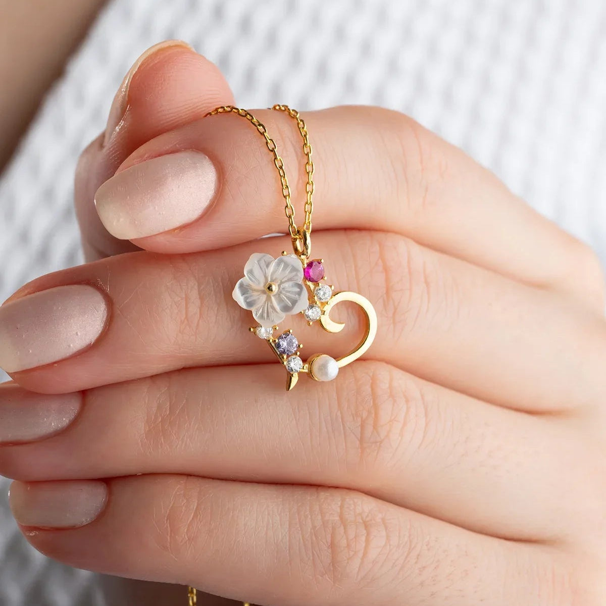 Çiçek ve Kalp Detaylı Zarif Kolye - VALENVOIR