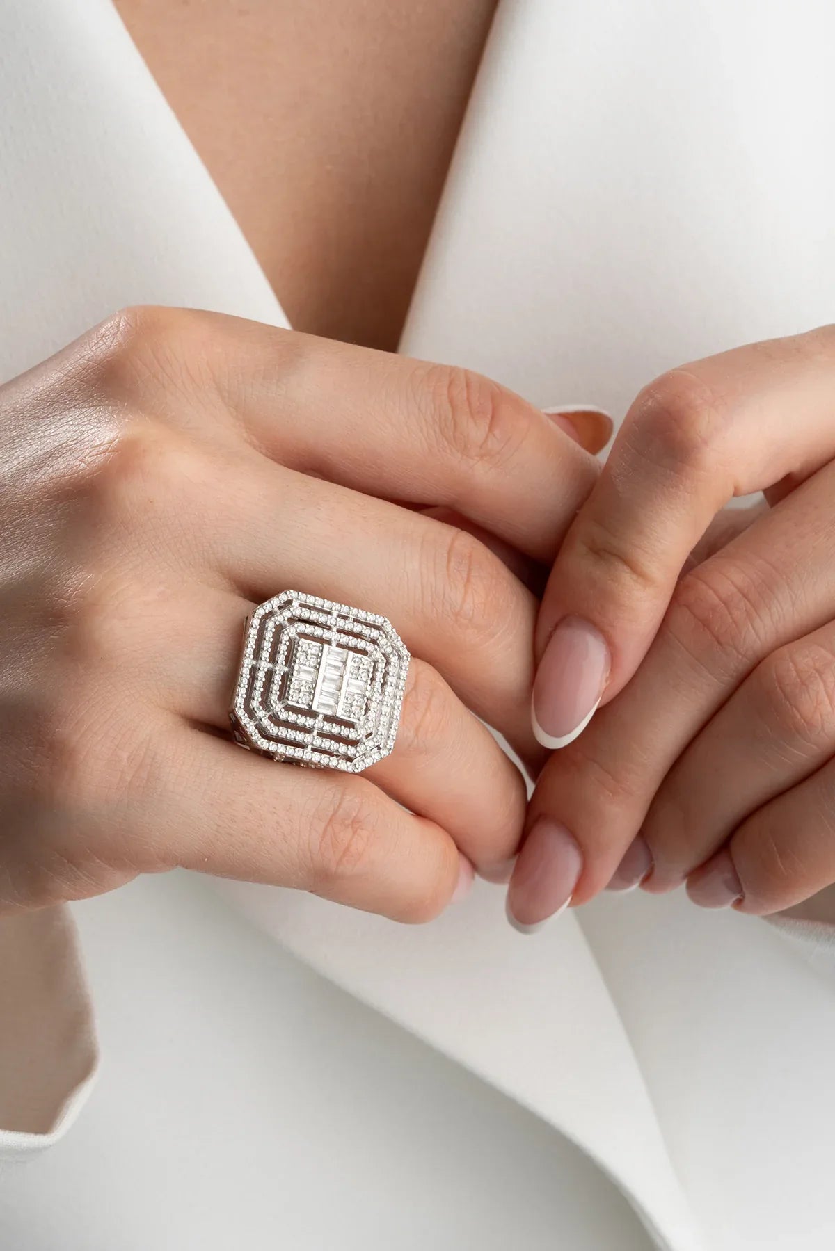 Sekizgen Form Işıltılı Gösterişli Yüzük - VALENVOIR