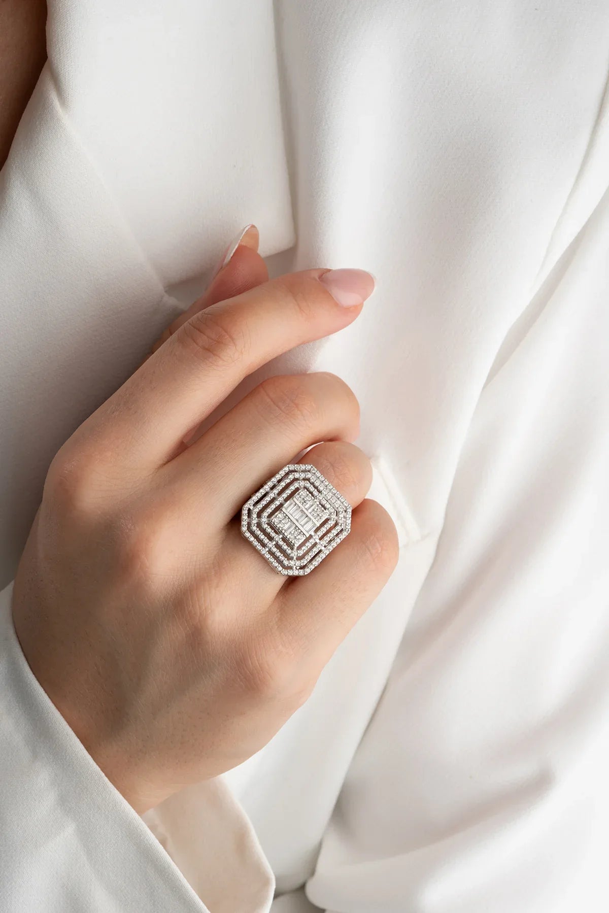 Sekizgen Form Işıltılı Gösterişli Yüzük - VALENVOIR